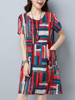 Vintage Irregular Striped Printed Short Sleeves Dresses ForWomen