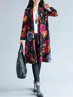 Vintage Loose Flower Print Long Sleeve Kimonos For Women
