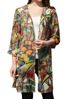 Vintage Loose Printed Ink Sunscreen Cardigan Long Blouses