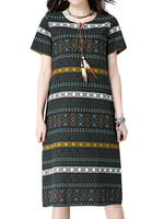Vintage Loose Printed Short Sleeve Dress