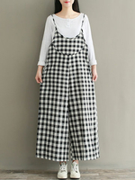 Vintage Plaid Spaghetti Strap Wide Leg Jumpsuits For Women
