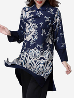 Vintage Print Layered Splited Lapel Long Sleeve Women Coats