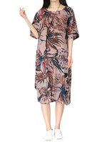 Vintage Printed O-Neck Short Sleeve Knee-Length Dress For Women
