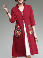 Vintage Printed Pocket Women Coats