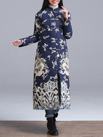 Vintage Printed Stand Collar Coats