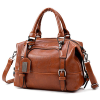 Vintage PU Leather Boston Handbag Shoulder Bag Crossbody Bags For Women