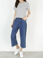 Vintage Pure Color Elastic Waist Denim Pant For Women