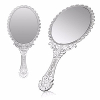 Vintage Repousse Silver Oval Makeup Floral Mirror Hand Held Cosmetic Mirrors