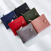 Vintage Short Wallet Pure Color Card Holders Purse For Women