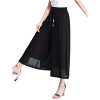 Vintage Slit Fake Two Pieces Chiffon Wide Leg Pants For Women