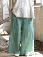 Vintage Solid Elastic Waist Wide Leg Pants For Women