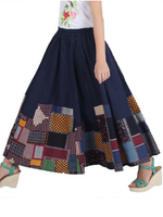Vintage Splicing Printed Elastic Waist Skirts For Women