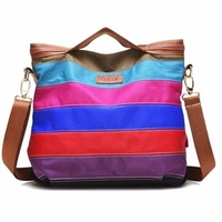 Vintage Striped Contrast Color Nylon Handbag Large Capacaity Shoulder Bag Crossbody Bags