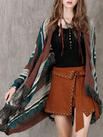 Vintage Tassels Stripe Irregular Long Sleeve Women Cardigans