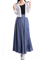 Vintage Women High Waist Embroidery Printed Linen Skirt