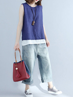 Vintage Women Sleeveless O-Neck Two Layers Tank Tops