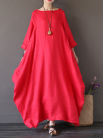 Vintage Women Solid 3/4 Sleeve Loose Robe Dress For Women