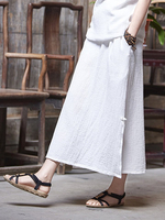 Vintage Women Solid Elastic Waist Side Split Skirt