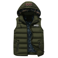Warm Stitching Cotton Hooded Zipper Pockets Vest