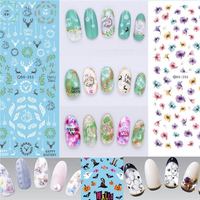 Water Transfer Nails Art Sticker Flower Christmas Halloween Nail Wraps Decal Manicure
