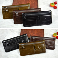 Wax Vintage Zipper Wallet 15 Card Slots Card Holder Genuine Leather Pocketbook