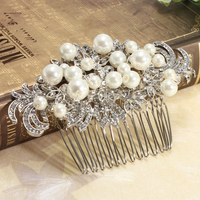 Wedding Bridal Artificial Pearl Crystal Rhinestone Flowers Diamante Hair Clip Comb Headpiece