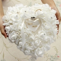 Wedding Favors Romantic Pearl Rose Heart Shaped Ring Handmade Gift Ring Box Pillow Cushion