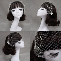 Wedding Headdress Bridal Pearl Net Birdcage Face Veil Fascinator Veils Cap With Comb