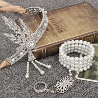 Wedding Party Headband Bracelet Ring Set Flapper Hair Accessories Great Gatsby Headpiece