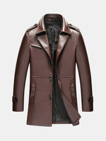 Winter Casual Business Epaulets Decoration Solid Color PU Leather Jacket for Men