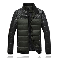 Winter Outdoor Casual Mens Inside Thicken Fleece Warm Stitching Stand Collar Padded Jacket