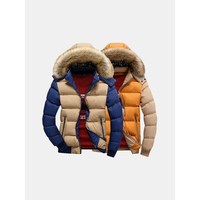 Winter Thick Warm Coat Color Splicing Detachable Furred Hooded Jacket for Men