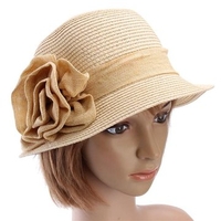 Woman Summer Pretty Ruffle Flower Side Flip Bucket Cloche Beach Hat Sun Cap