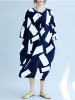 Wome Casual Geometric Printed 3/4 Sleeve Loose Maxi Dresses