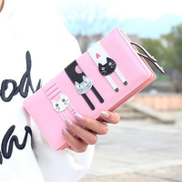 Women 3 Cat Long Wallet Girls Cute Animal Printing Purse Card Holder Coin Bags