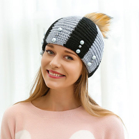 Women Autumn Winter Pearl Wool Cap Travel Leisure Warm Beanies Knitted Hat