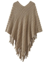 Women Batwing Sleeve V Neck Tassels Knitwear Sweater