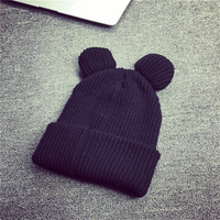 Women Beanie Cap Cat Ears Winter Thick Knitted Wool Warm Soft Hat