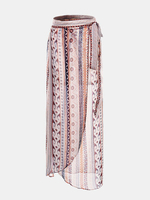 Women Bohemian Printed High Low Asymmetrical Hem Long Skirt