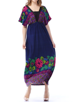 Women Bohemian Short Sleeve V-Neck Beach Maxi Dresses
