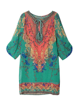 Women Boho Half Sleeve V Neck Floral Chiffon Mini Dress