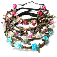 Women Bride Wedding Crown Boho Rose Flower Floral Wreaths Girls Hair Band