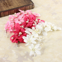Women Bride White Flower Faux Pearl Rhinestone Crystal Bridal Hair Tiara Wedding Applique
