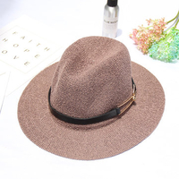 Women British Style Summer Knit Fedora Jazz Caps Wide Brim Panama Beach Visor Hat