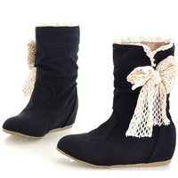 Women Butterfly Knot Pu Leather Mid Calf Snow Boots
