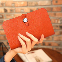 Women Candy Color Genuine Leather Multi-slots Wallet Purse Clutch