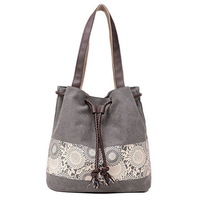Women Canvas Casual National Style Shopping Bag Printing Bucket Shoulder Bags Handbags