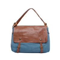 Women Canvas Handbag Retro Shoulder Bag Genuine Leather Casual Tote Bag