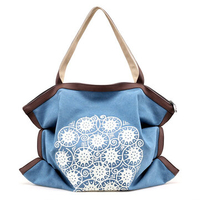 Women Canvas National Floral Handbag Tote Bag Irregular Sling Bag