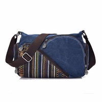 Women Canvas Patchwork Crossbody Bag Stripe Novel Shoulder Bag